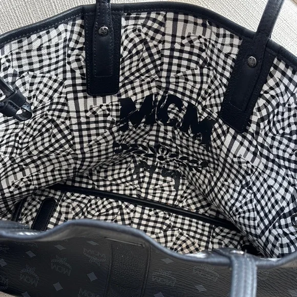 MCM Black Tote with Signature Monogram and Matching Pouch - Picture 2 of 5